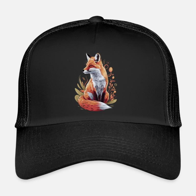 Fuchs Künstlerisches Design Blumen - Trucker Cap - Schwarz/Schwarz