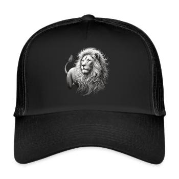Majestueux lion blanc – Œuvre d’art sur noir - Casquette trucker  - noir/noir - Devant