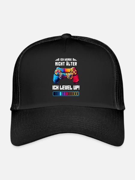 Gaming Level Up Zocken Konsole Gamer Geburtstag - Trucker Cap - Schwarz/Schwarz