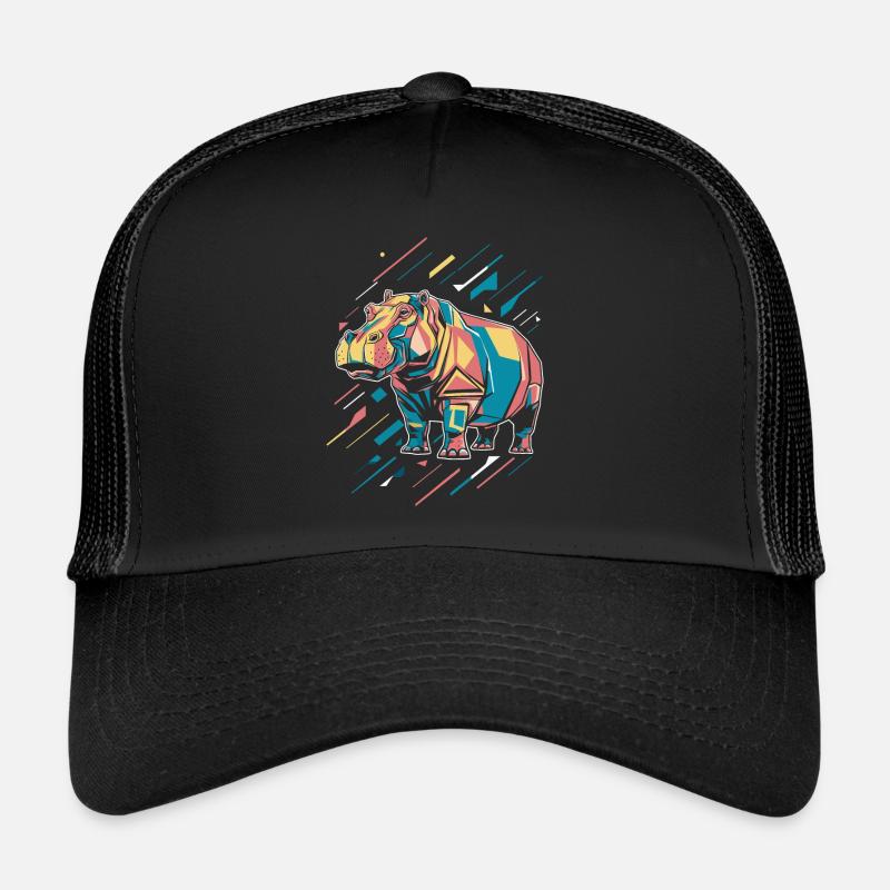 Colorful Geometric Hippo with Paint Splashes Trucker Cap
