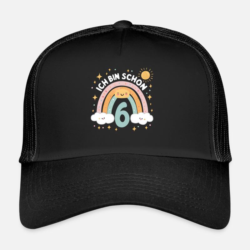 6. Geburtstag Geburtstagsshirt Regenbogen Wolke - Trucker Cap - Schwarz/Schwarz