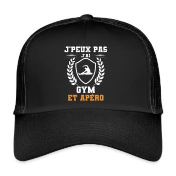 je peux pas j'ai gym et apéro humour - Casquette trucker  - noir/noir - Devant