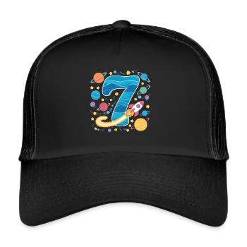 7. Geburtstag Jungen 7 Jahre Planeten Geburtstag - Trucker Cap - Schwarz/Schwarz - Vorne