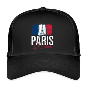 France Paris Tour Eiffel France Drapeau - Casquette trucker  - noir/noir - Devant