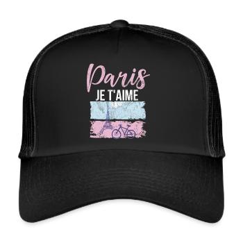 France Paris Tour Eiffel France Drapeau - Casquette trucker  - noir/noir - Devant