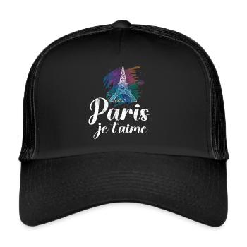 France Paris Tour Eiffel France Drapeau - Casquette trucker  - noir/noir - Devant