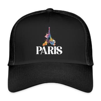 France Paris Tour Eiffel France Drapeau - Casquette trucker  - noir/noir - Devant