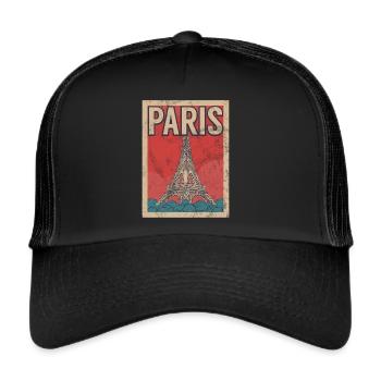 France Paris Tour Eiffel France Drapeau - Casquette trucker  - noir/noir - Devant