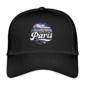 France Paris Tour Eiffel France Drapeau - Casquette trucker  - noir/noir - Devant