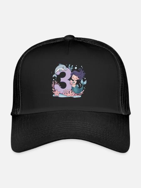 3ème anniversaire fille 3 ans sirène fête - Casquette trucker  - noir/noir - Devant