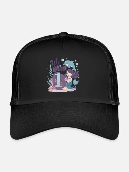 1er anniversaire fille 1 an sirène fête - Casquette trucker  - noir/noir - Devant