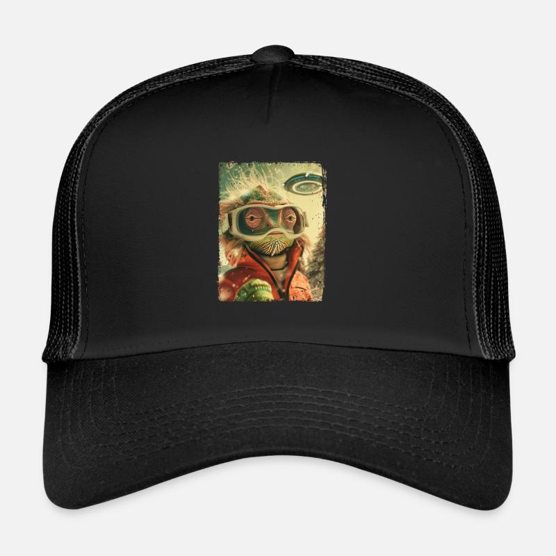 UFO Retro Vintage Uncanny Alien Ski Lizard Trucker Cap