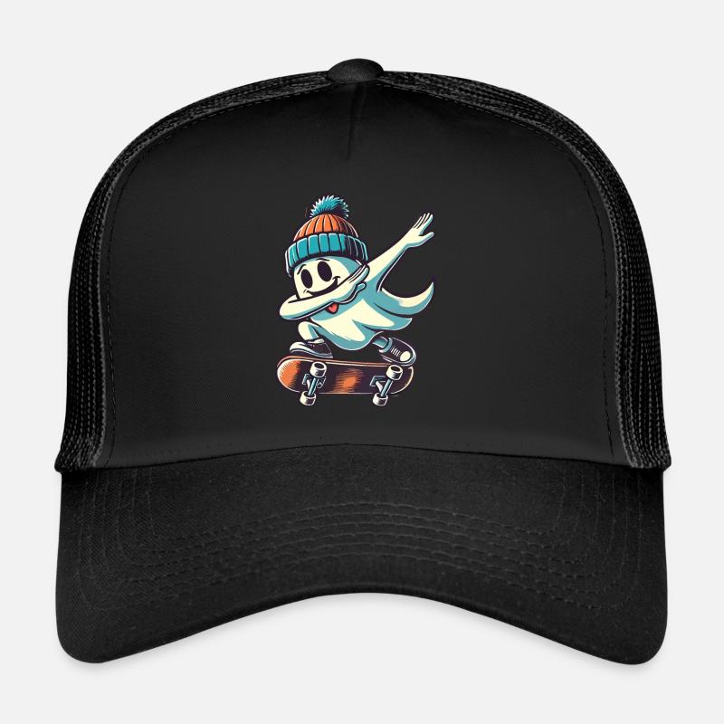 Skateboarding Dabbing Ghost Skateboard Dab Trucker Cap