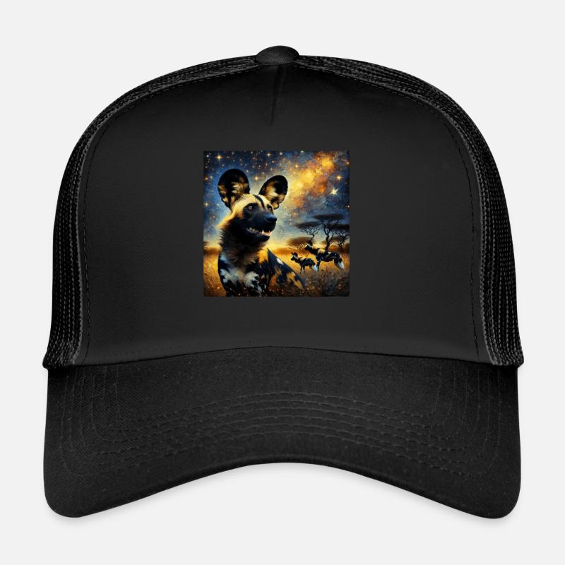 Afrikanischer Wildhund Starry Night - Trucker Cap - Schwarz/Schwarz
