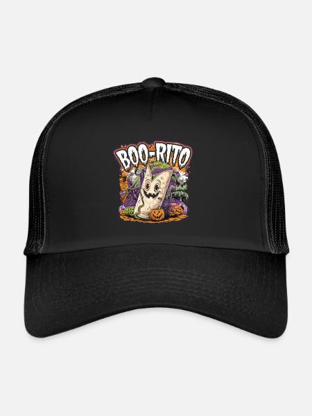 Boo-Rito Burrito d’Halloween Citrouille fantôme mignonne - Casquette trucker  - noir/noir - Devant
