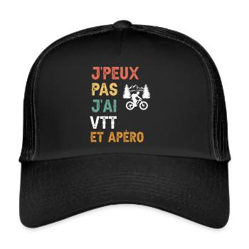 je peux pas j'ai VTT et apéro vintage - Casquette trucker  - noir/noir - Devant