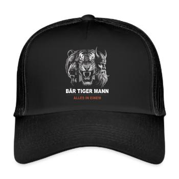 Bear, tiger, man – all in one powerful look - Trucker Cap - black/black - Front