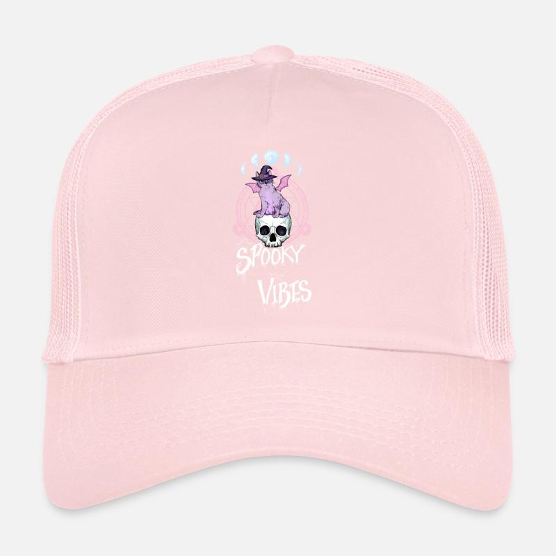 Katze mit Hexenhut und Totenschädel Design Trucker Cap
