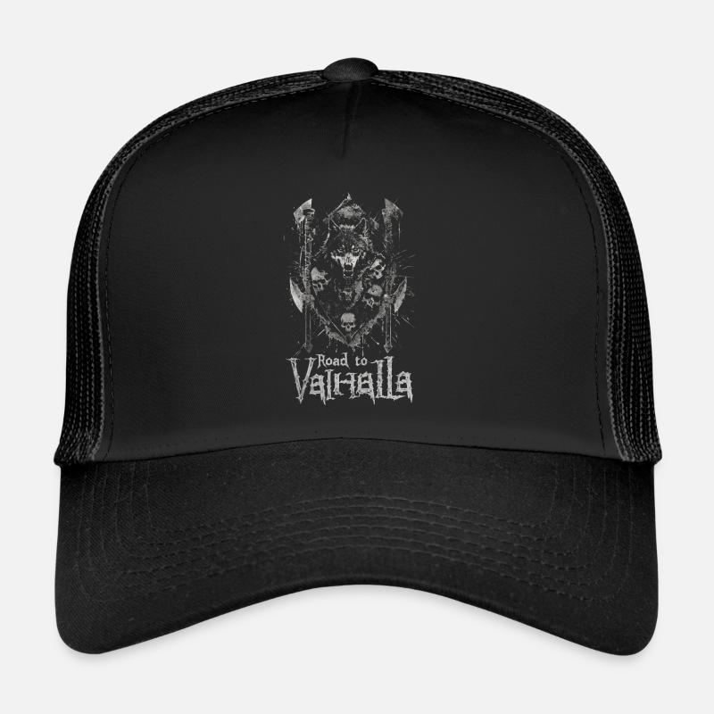 Finsterer Wolf Road to Valhalla Design - Trucker Cap - Schwarz/Schwarz
