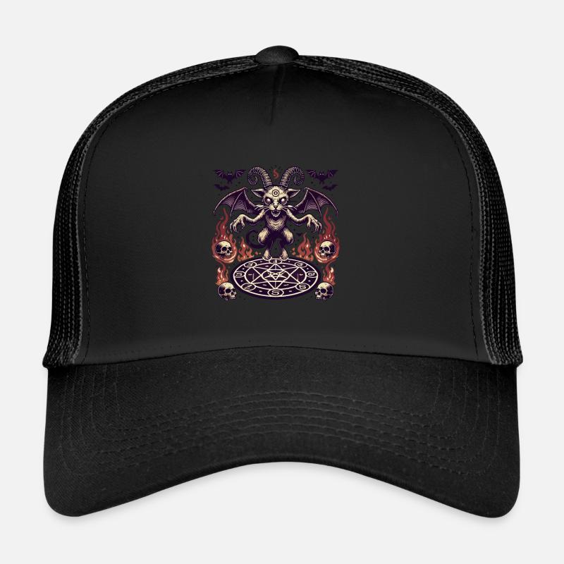 Creepy Devil Cat Dark Cats Summoning Trucker Cap