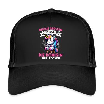 Hands me the controller, the queen wants to play - Trucker Cap - black/black - Front
