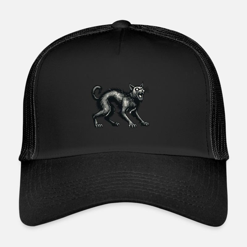 Creepy Black Witch Cat Scary Cat Trucker Cap