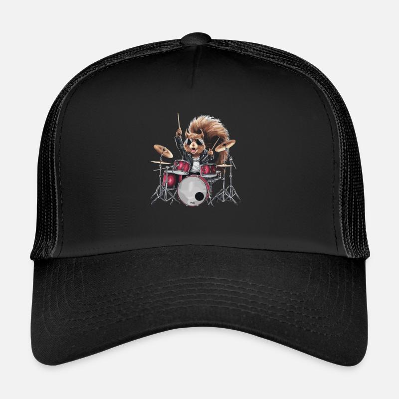 Cooles Rockin' Eichhörnchen Schlagzeuger - Trucker Cap - Schwarz/Schwarz