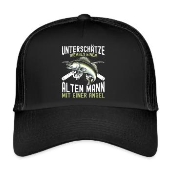 Angler Angelrute Witziges Fischer Hobbyfischer - Trucker Cap - Schwarz/Schwarz - Vorne