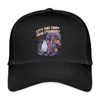 Prenez des bonbons d’inconnus ! - Chemise d’Halloween - Casquette trucker  - noir/noir - Devant