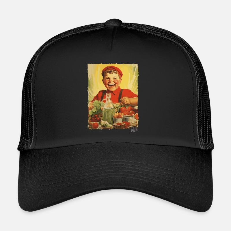 Propagande vintage : un garçon mange des aliments sains Casquette trucker 