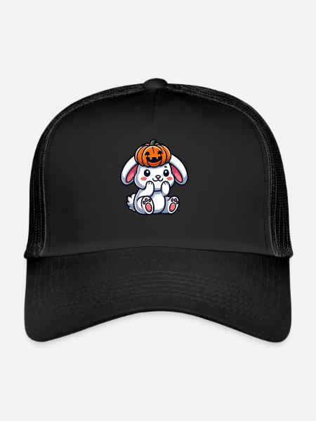 Mignon Halloween Lapin Citrouille Dessin Animé Octobre - Casquette trucker  - noir/noir - Devant