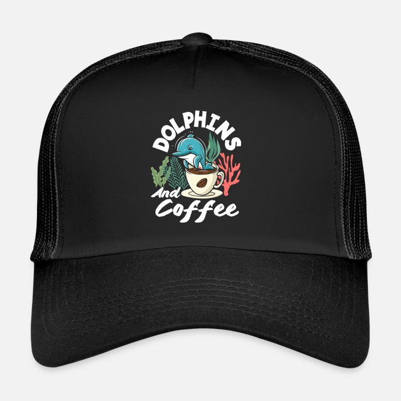 Love dolphins and coffee Trucker Cap