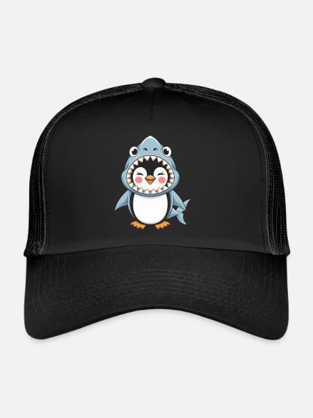 Pingouin Halloween : Pingouin mignon en costume de requin - Casquette trucker  - noir/noir - Devant