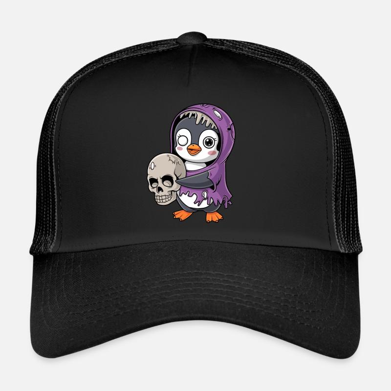 Pinguin Zombie Halloween mit Schädel Trucker Cap