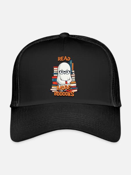 Cute Book Lover Ghost Costume Idea - Trucker Cap - black/black - Front