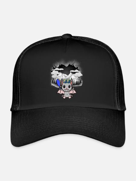 Halloween Chauve-souris Tyrol Beauté Fleurs Enfant - Casquette trucker  - noir/noir - Devant