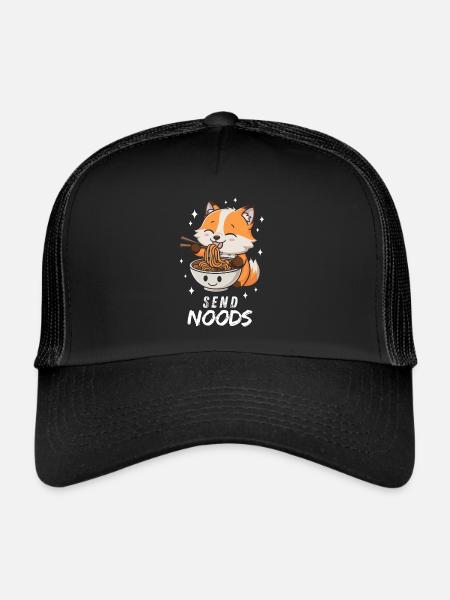 Fox Ramen Nouilles Chibi Asia Noodle Soupe Anime - Casquette trucker  - noir/noir - Devant
