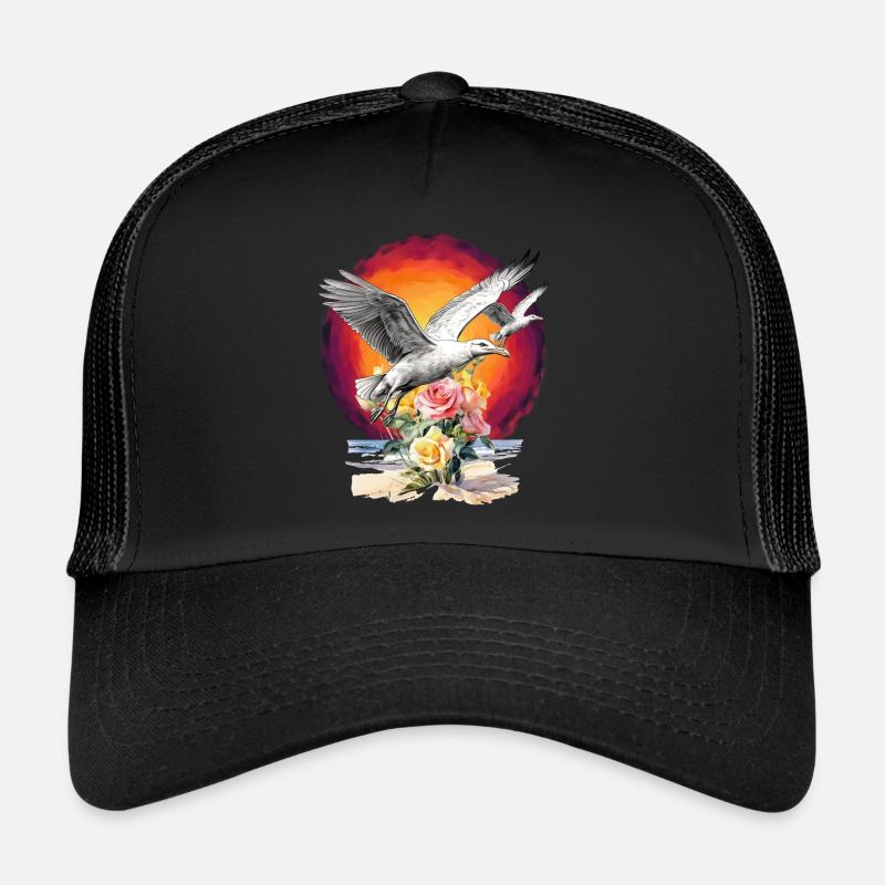 Möwen Möwe Seemöwen maritim Sonnenuntergang - Trucker Cap - Schwarz/Schwarz
