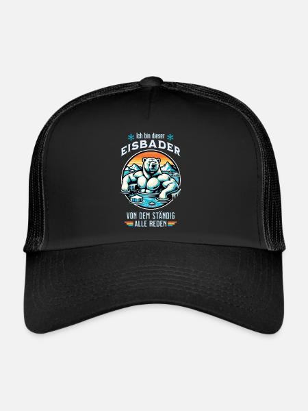 Der Eisbader Eisbär geht zum Winterschwimmen - Trucker Cap - Schwarz/Schwarz - Vorne