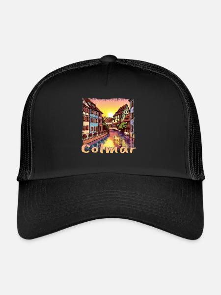 Colmar, French port city, old town, old building - Trucker Cap - black/black - Front