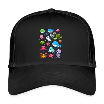 Colorful sea creatures for kids Sea creatures - Trucker Cap - black/black - Front