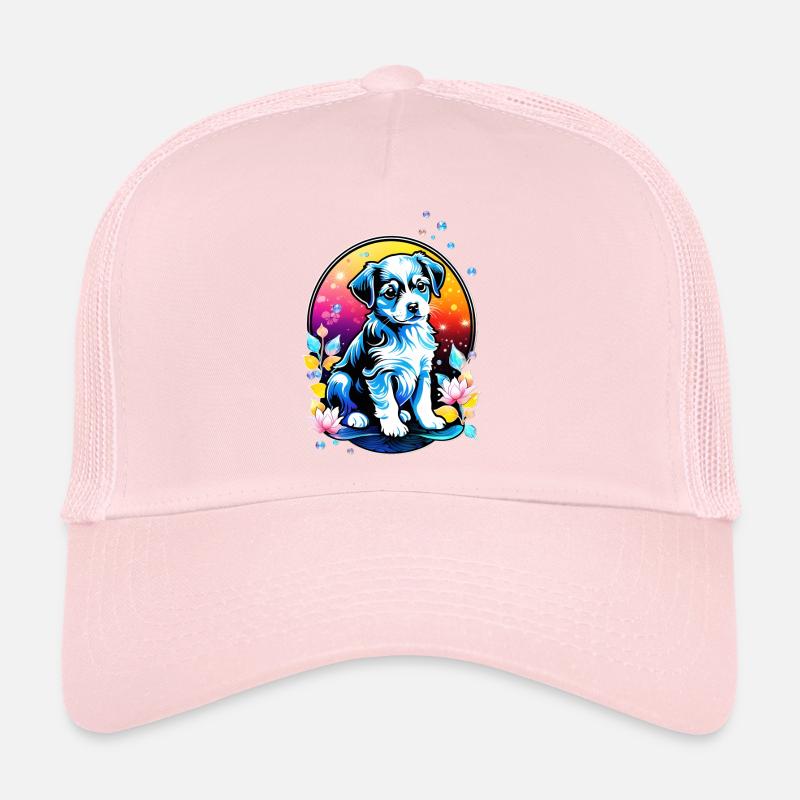 Chiot mignon avec des fleurs de lotus Casquette trucker 