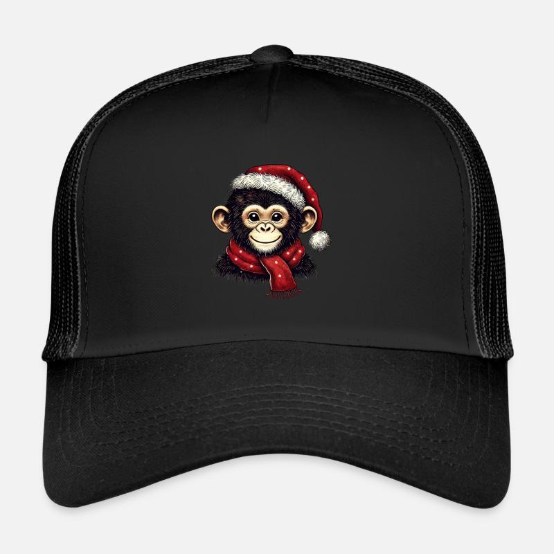 Chimpanzé de Noël avec chapeau et écharpe Casquette trucker 