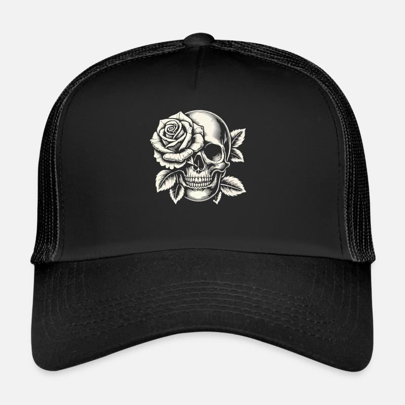 Squelette Crâne Rose Rétro Rose Lover Graphique Casquette trucker 