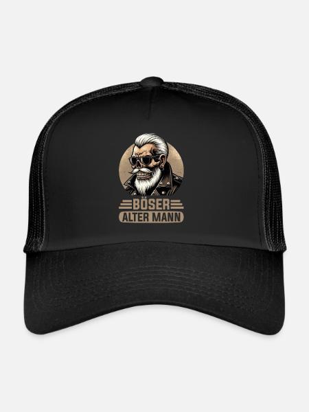 Bad Old Man Motorcycle Biker Saying Funny - Trucker Cap - black/black - Front