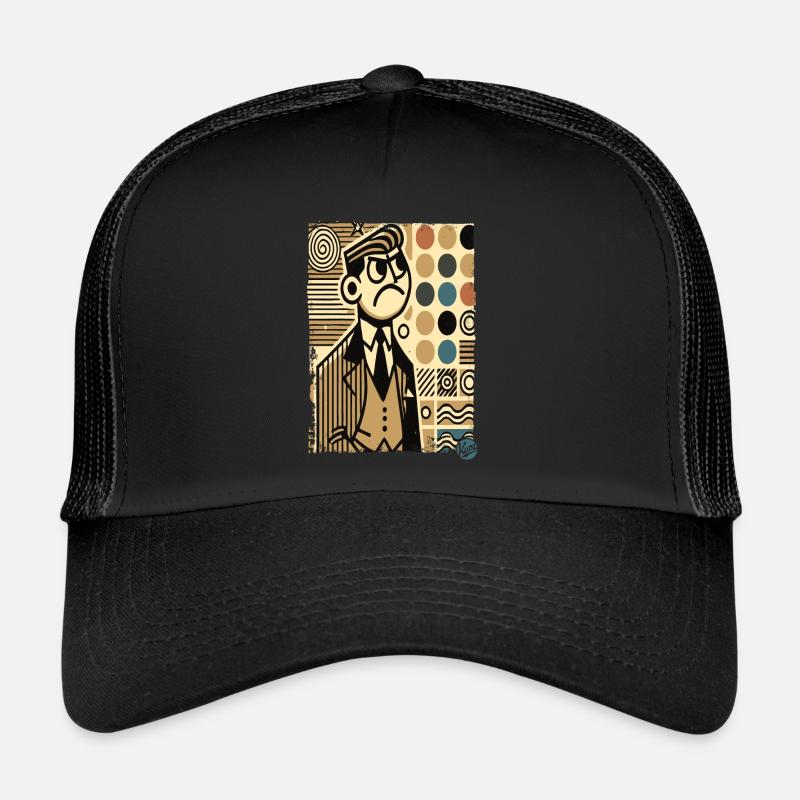 Wütender Retro Mann wählt Tapeten aus Trucker Cap