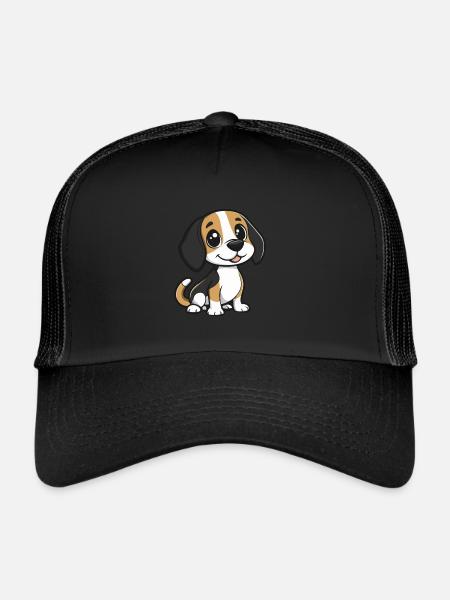 Beagle chien bande dessinée mignon - Casquette trucker  - noir/noir - Devant