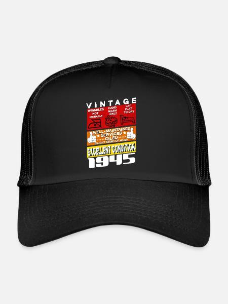 80 ans Millésime 1945 femmes & hommes Anniversaire - Casquette trucker  - noir/noir - Devant