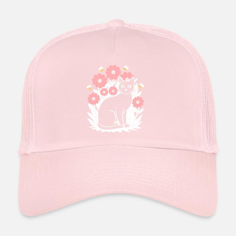 Cottagecore Idylle : Chat noir avec des fleurs et Casquette trucker 