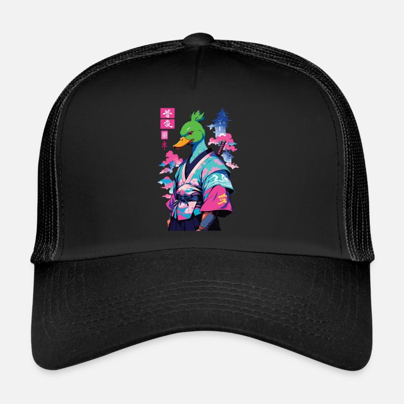 Canard samouraï dans le style esthétique Vaporwave Casquette trucker 